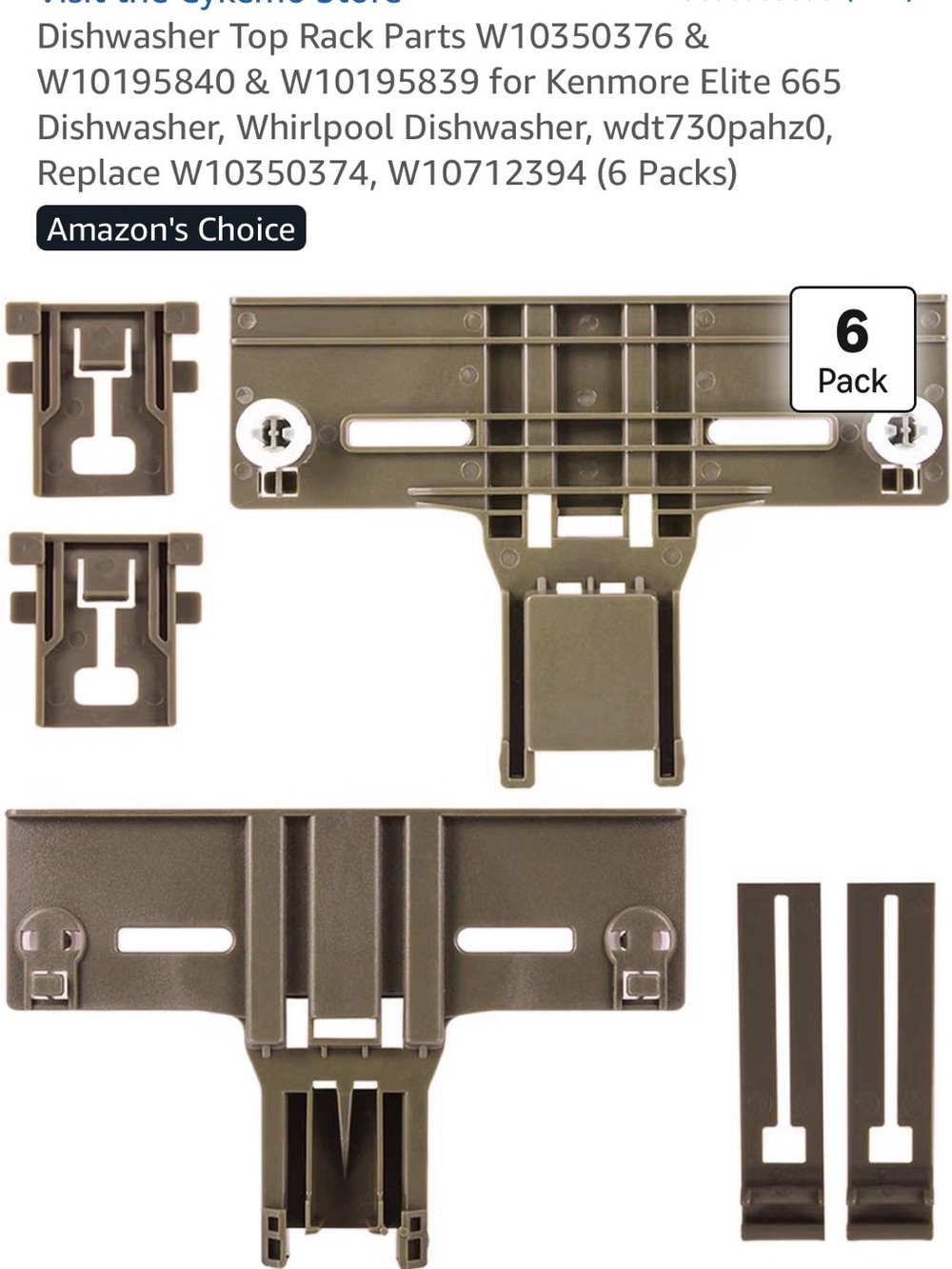 Dishwasher Top Rack Parts Replacement Set - Dark Gray